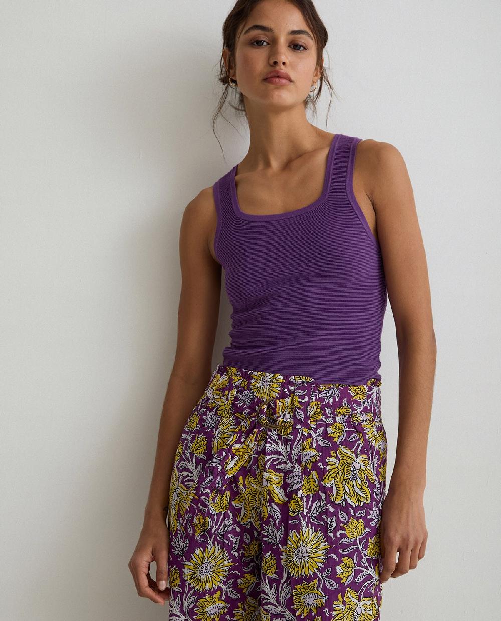 yerse Pantalón algodón estampado lila Últimos 3 días