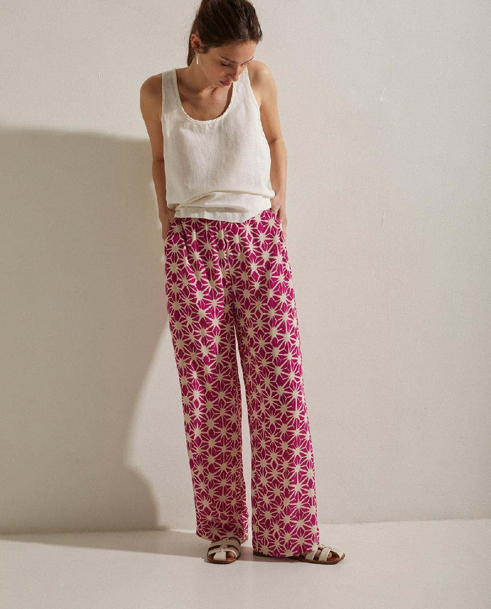 yerse Pantalón fluido estampado fuchsia Solo hoy