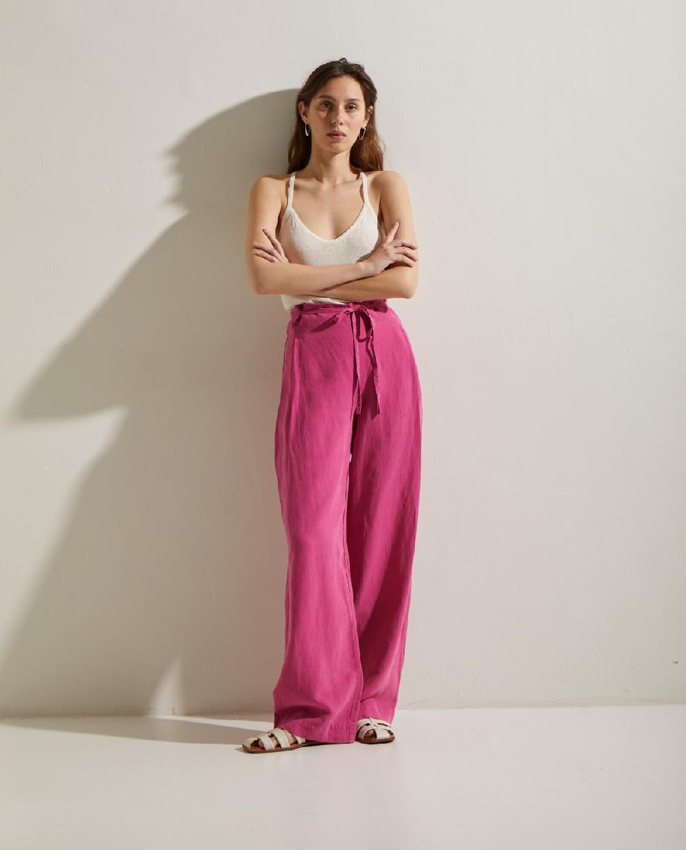 yerse Pantalón lino lazo fuchsia Liquidación