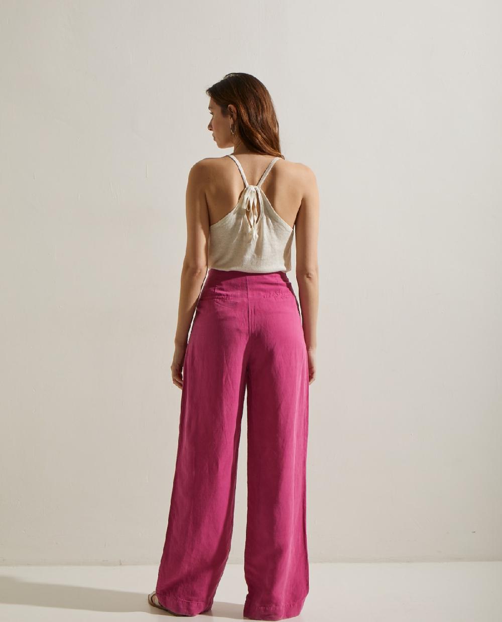 yerse Pantalón lino lazo fuchsia Liquidación