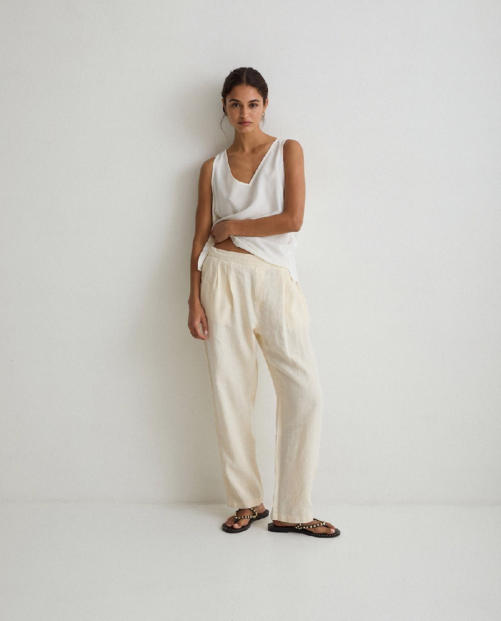 yerse Pantalón lino pinzas beige