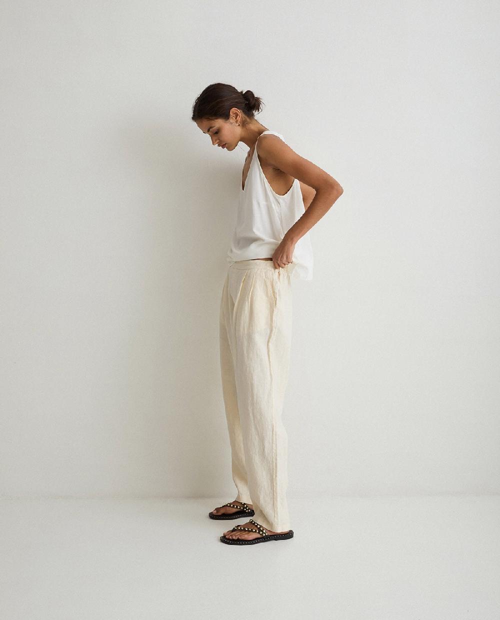 yerse Pantalón lino pinzas beige Tienda de fábrica