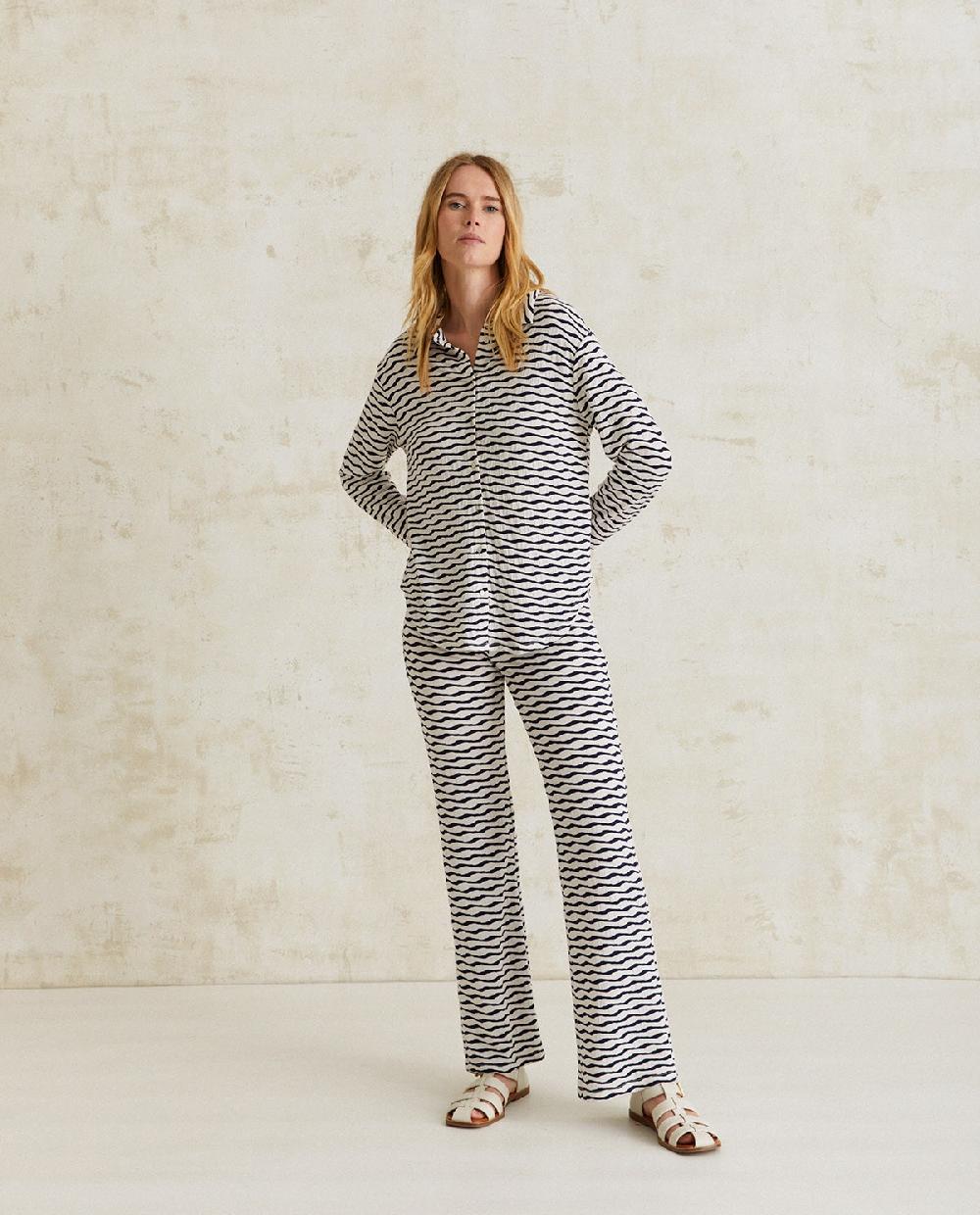 yerse Pantalón punto jacquard crudo y azul oscuro Ahorra y exporta