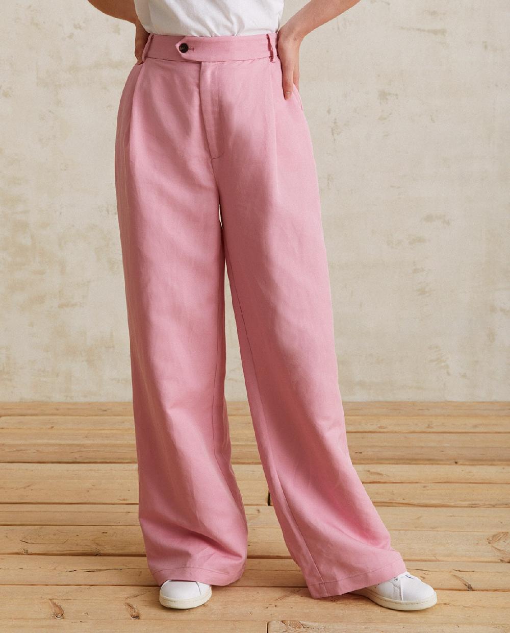 yerse Pantalón traje lino rosa Libre de impuestos