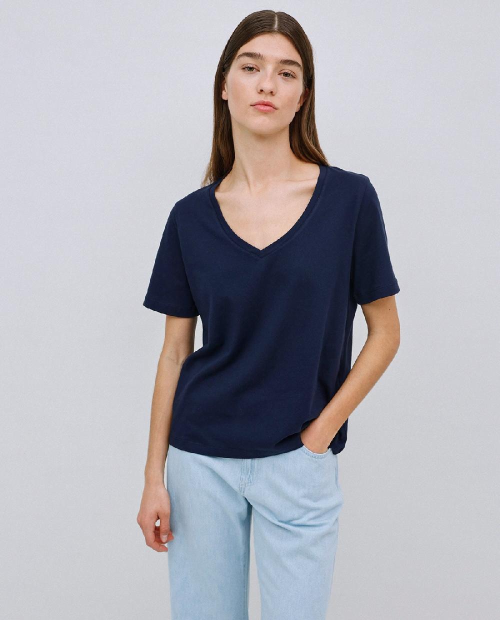 yerse Camiseta básica cuello pico azul oscuro Rebajas de fábrica