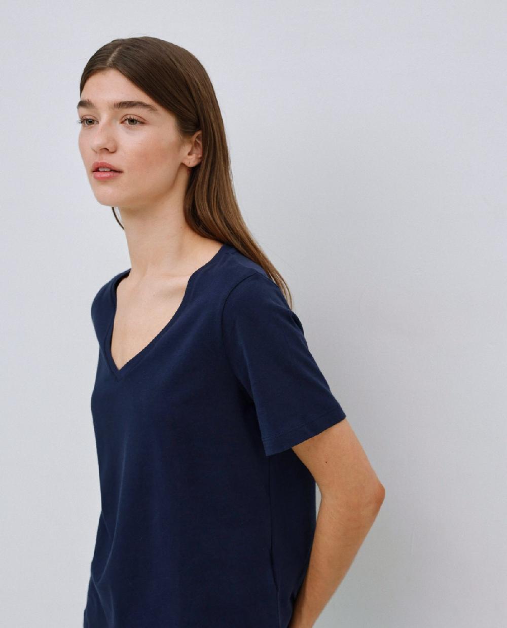yerse Camiseta básica cuello pico azul oscuro Rebajas de fábrica