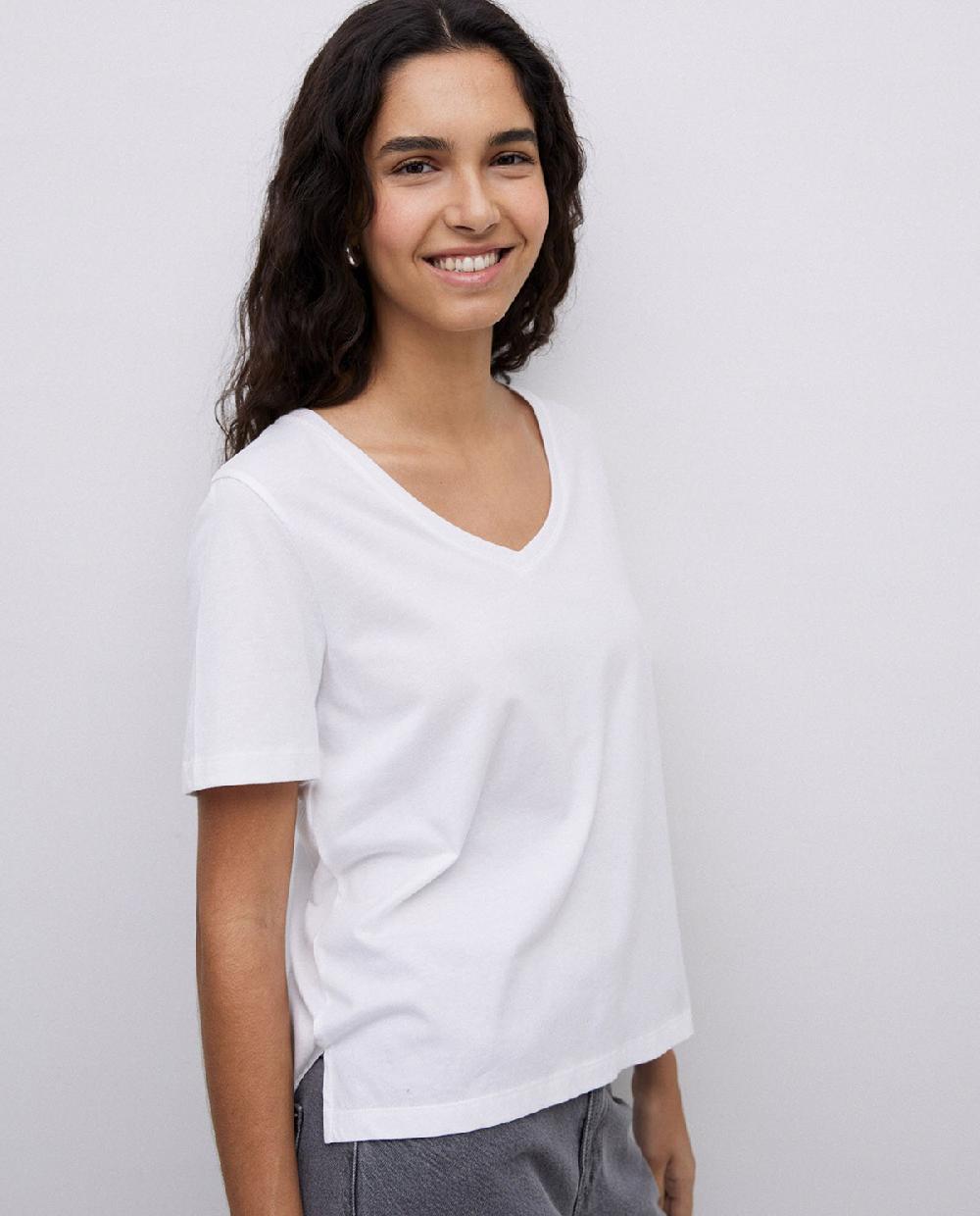 yerse Camiseta básica cuello pico blanco Ventas relámpago