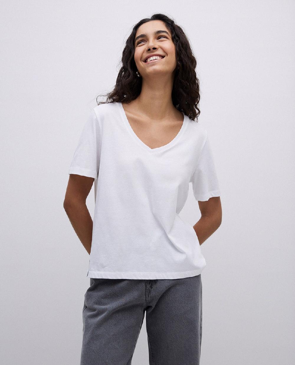 yerse Camiseta básica cuello pico blanco Ventas relámpago