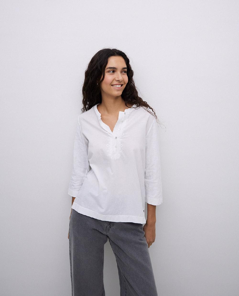 yerse Camiseta escote panadero bordado blanco Mejor oferta