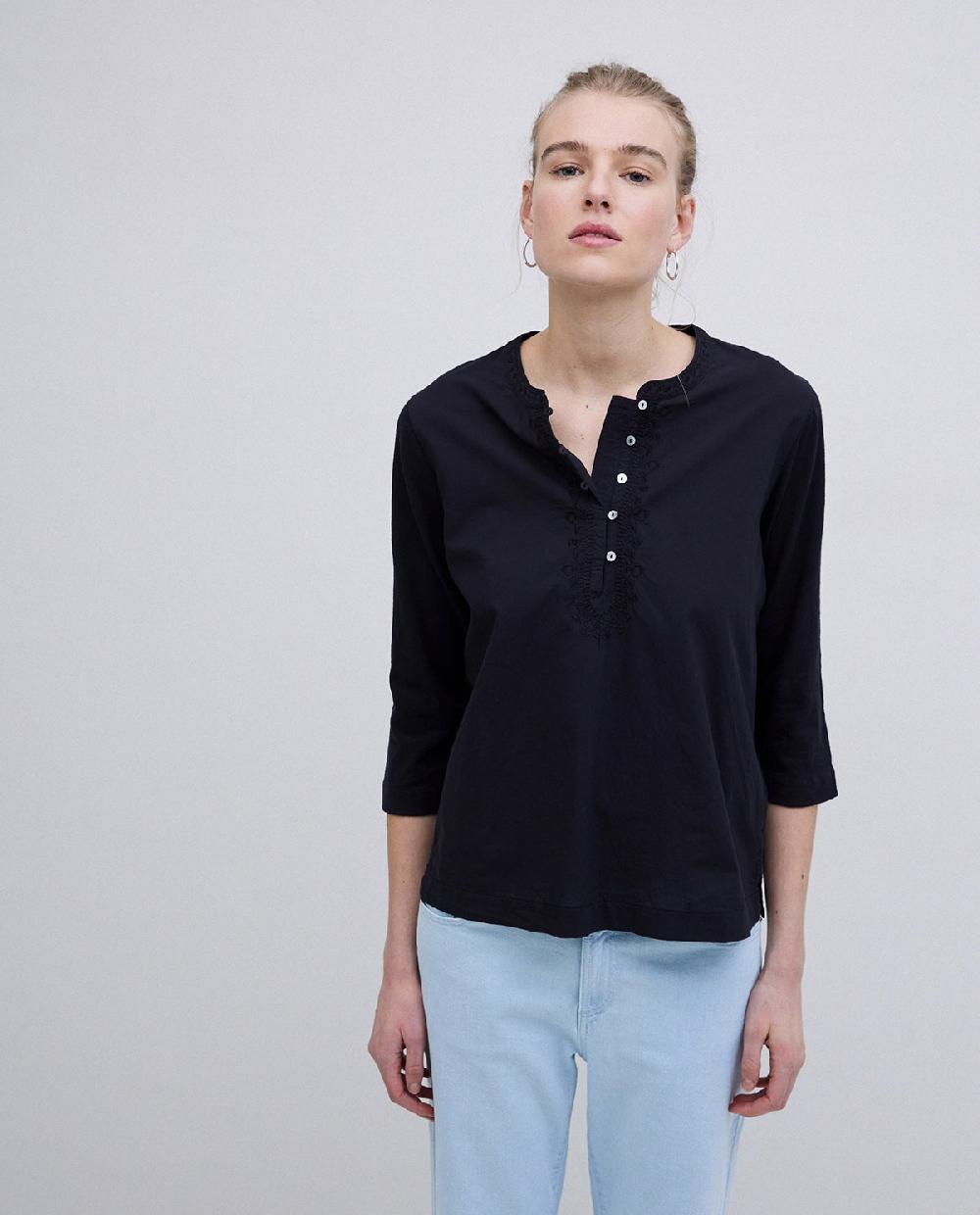 yerse Camiseta escote panadero bordado negro Rebajas online