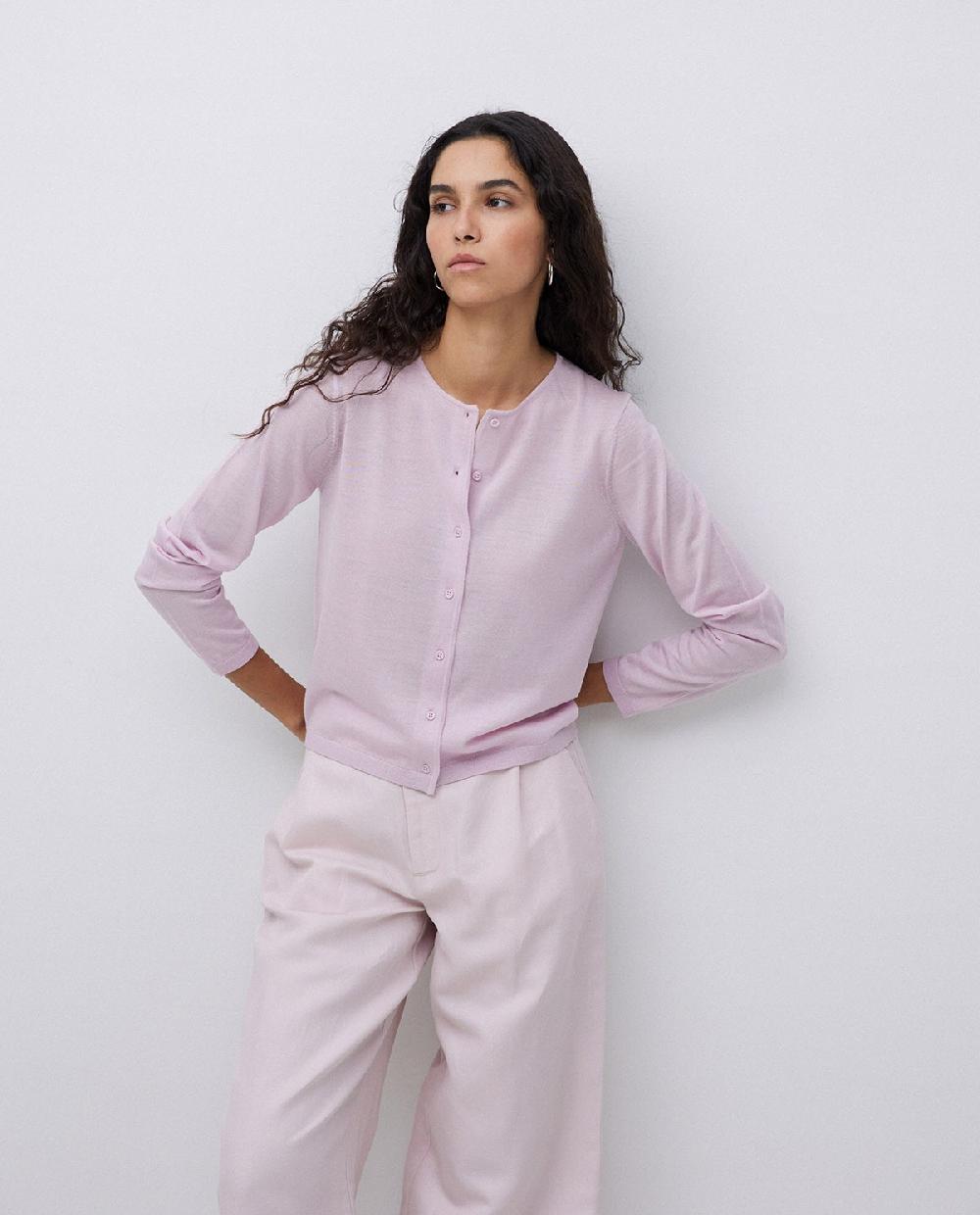 yerse Cárdigan 100% lana de merino rosa pálido Descuentos del mes