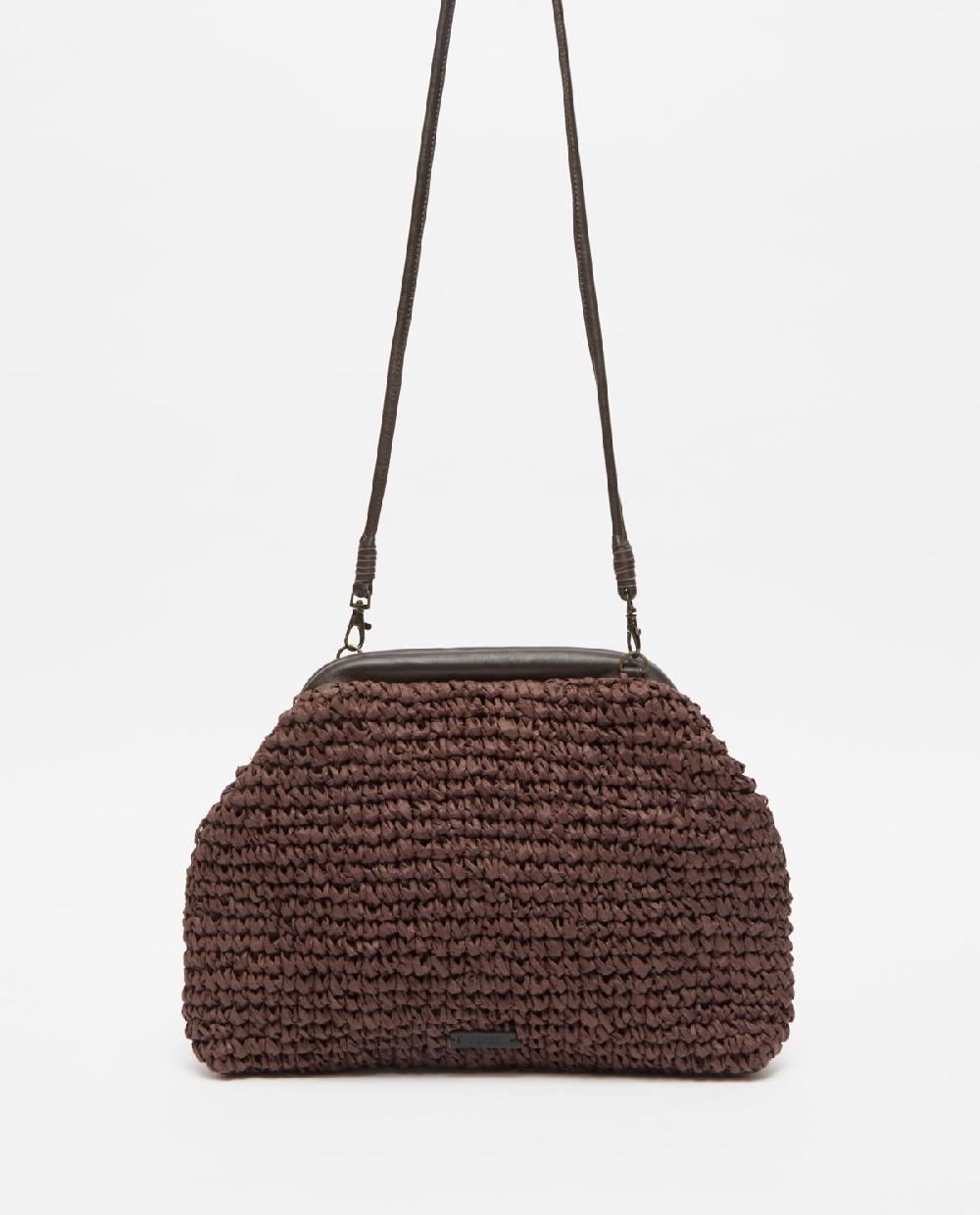 yerse Bolso handmade rafia y piel chocolate 2025