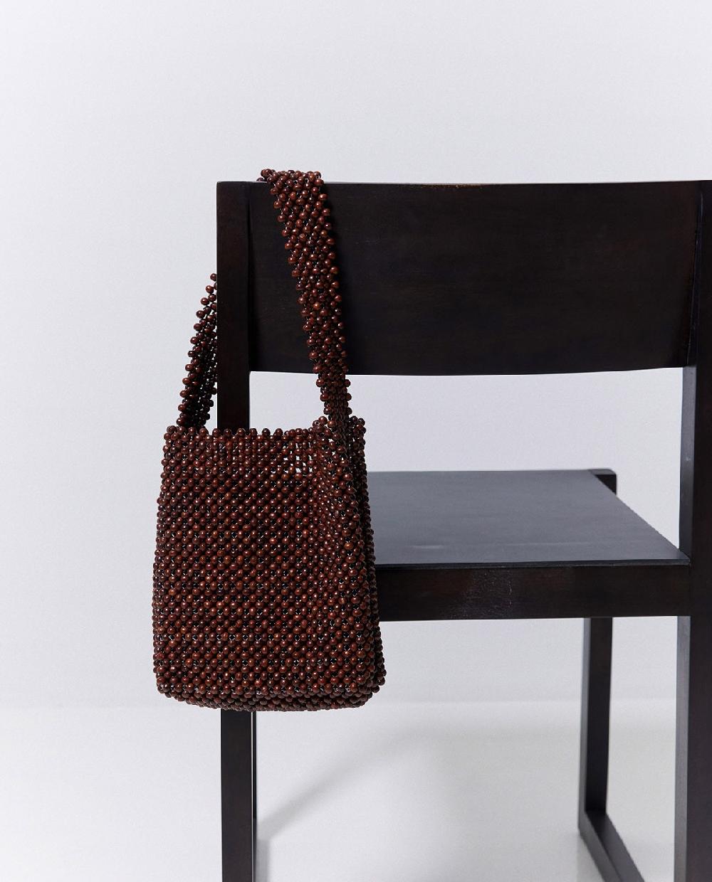 yerse Bolso abalorios madera chocolate