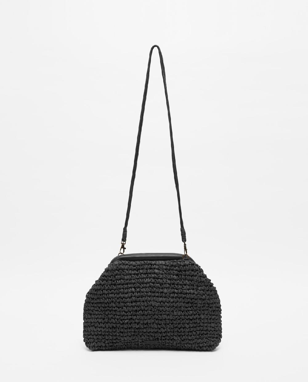 yerse Bolso handmade rafia y piel negro En oferta