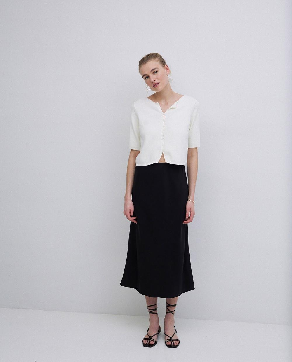 yerse Falda midi tencel negro Oferta especial de fábrica