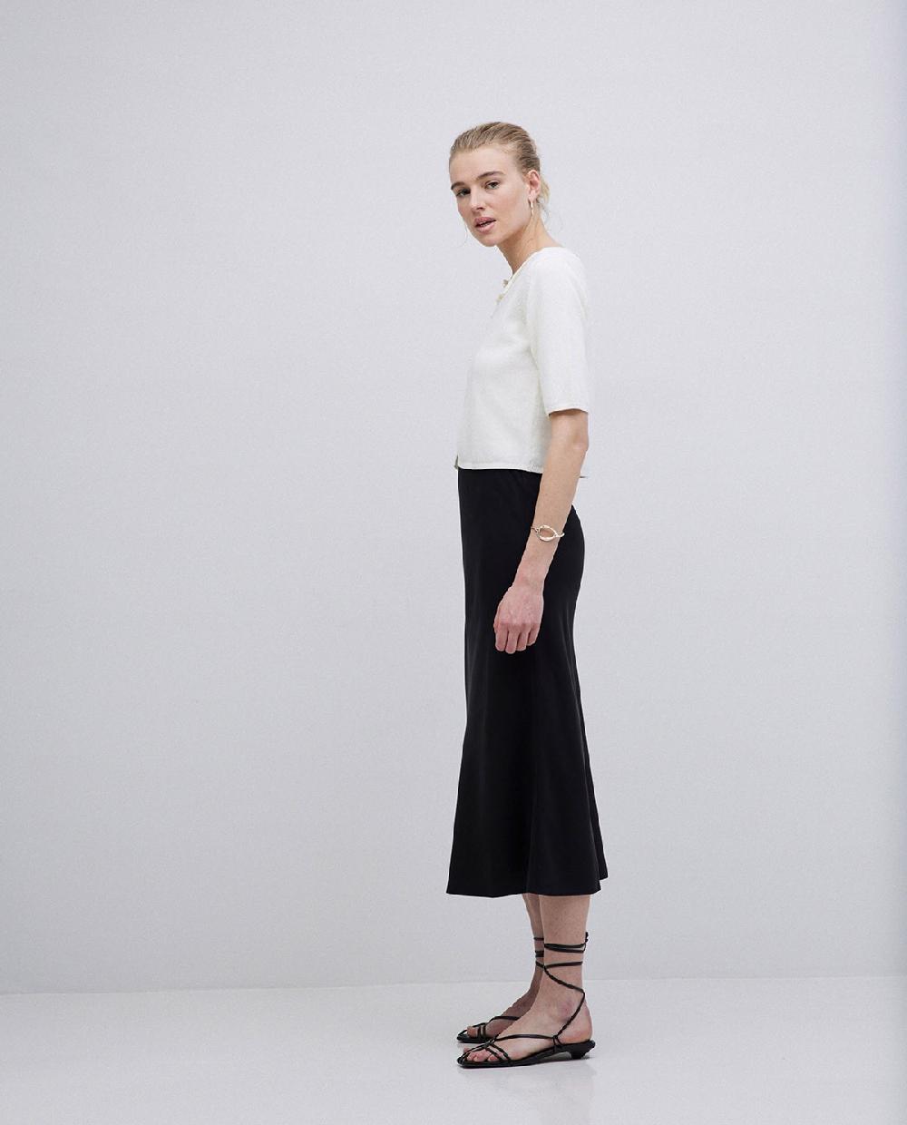 yerse Falda midi tencel negro Oferta especial de fábrica