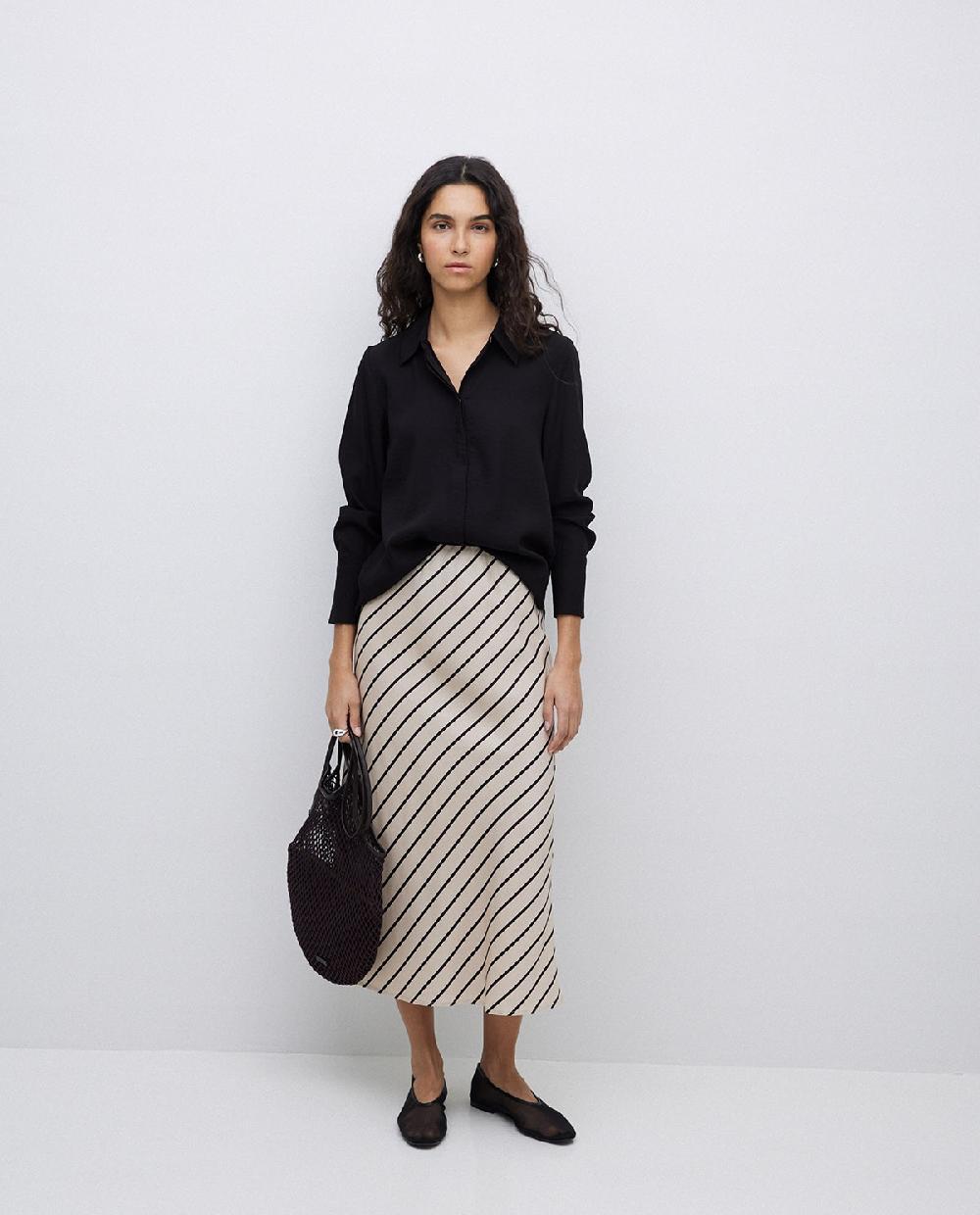 yerse Falda midi tencel rayas crudo Promoción trimestral
