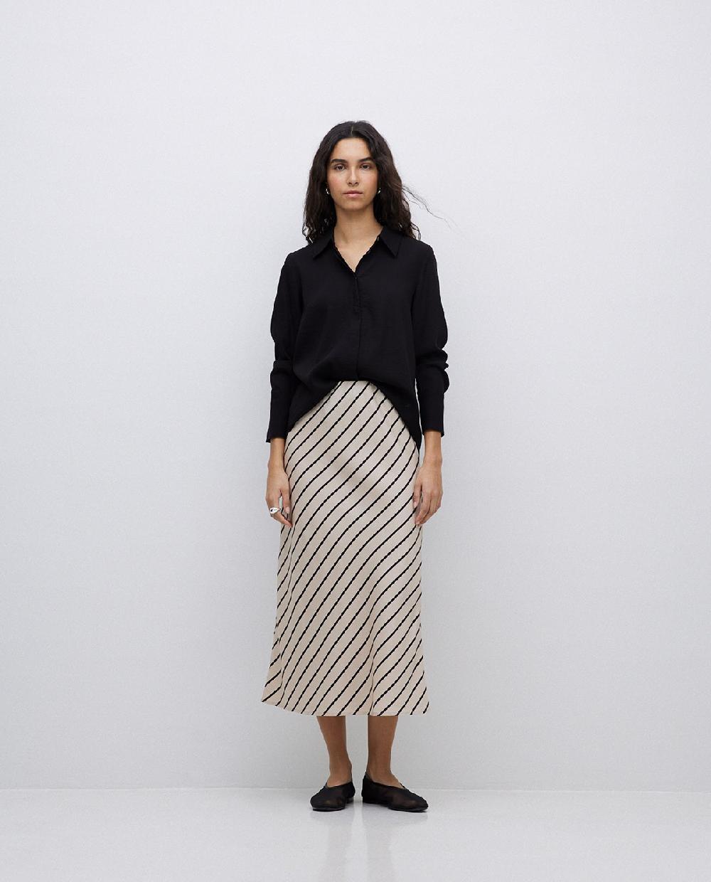yerse Falda midi tencel rayas crudo Promoción trimestral