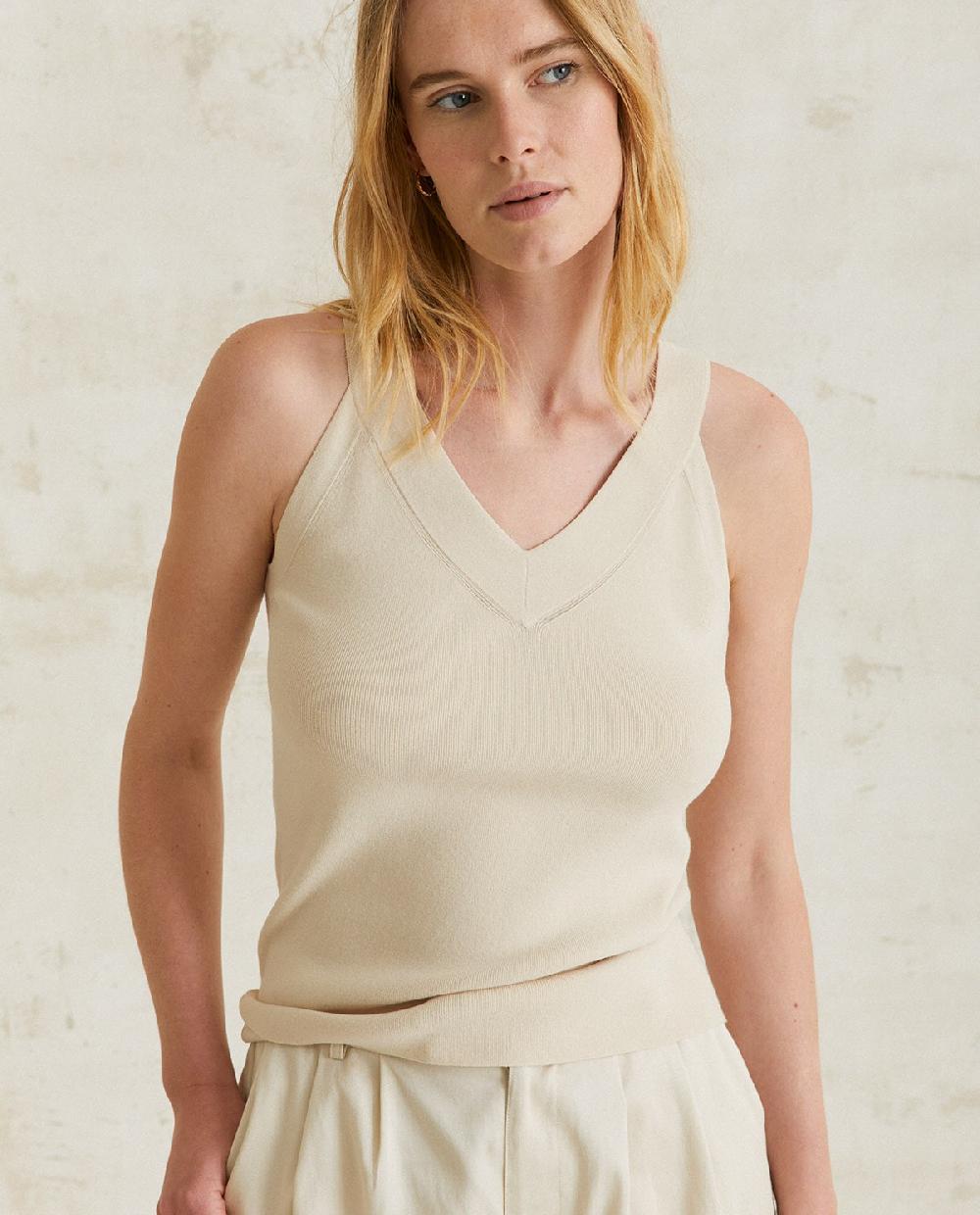 yerse Top punto cuello pico natural Venta caliente