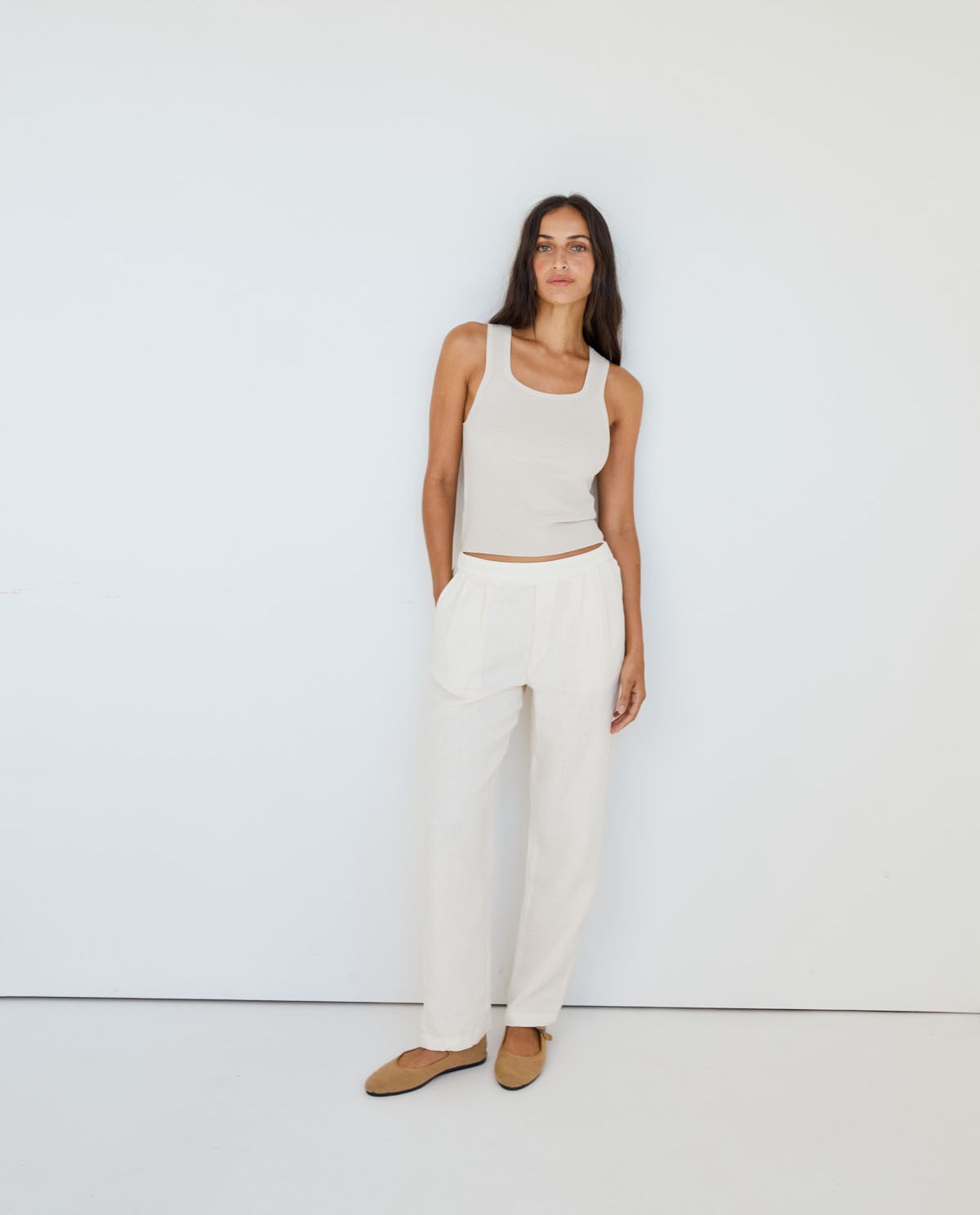 yerse Top punto escote cuadrado natural Gran oferta
