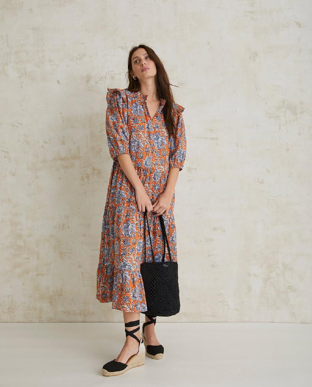 yerse Vestido algodón estampado naranja Ventas relámpago
