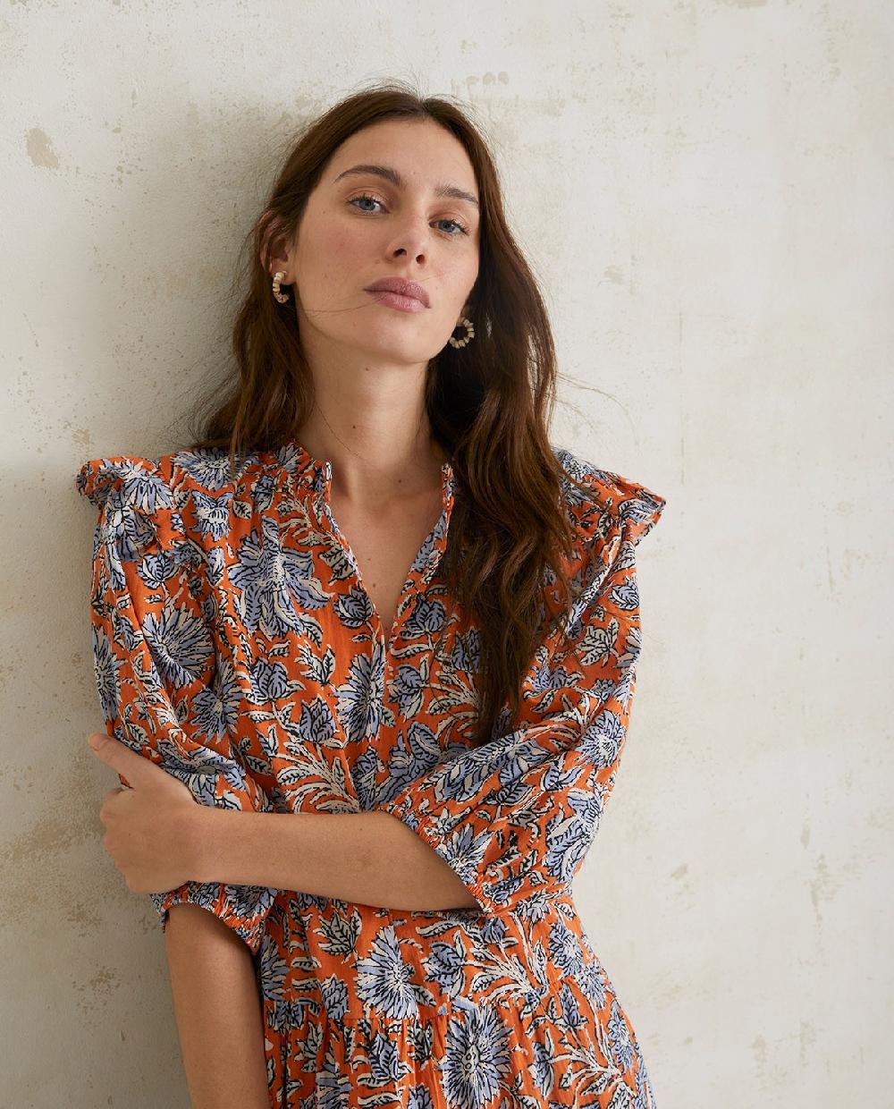 yerse Vestido algodón estampado naranja Ventas relámpago