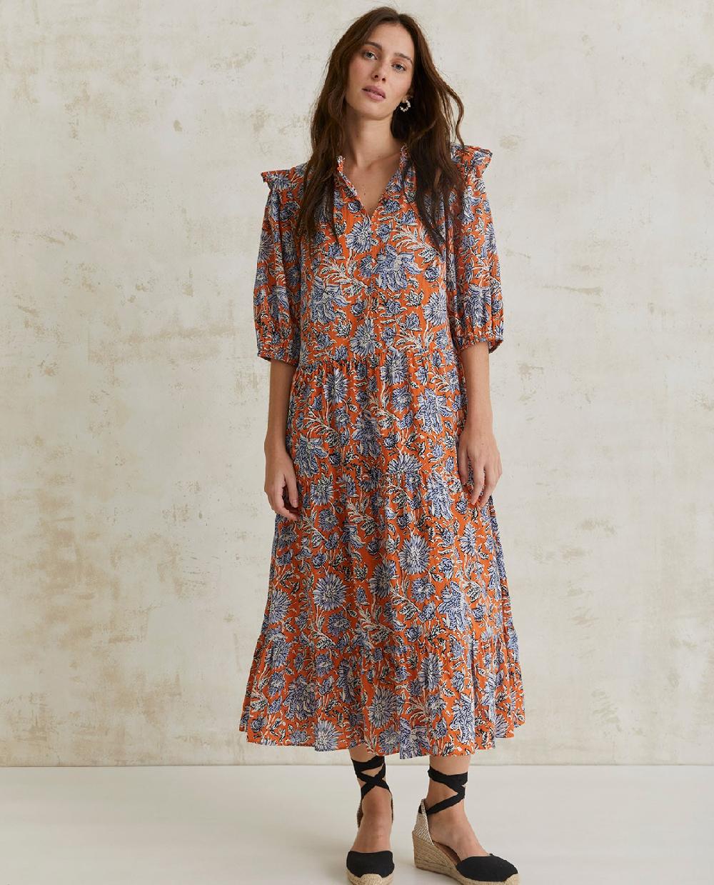 yerse Vestido algodón estampado naranja Ventas relámpago