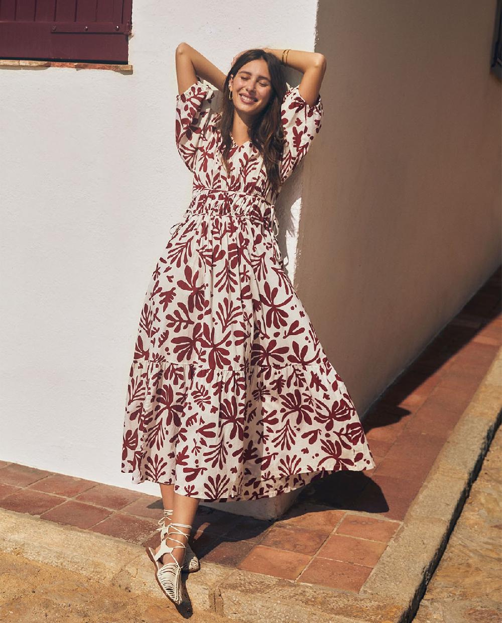 yerse Vestido algodón flores crudo