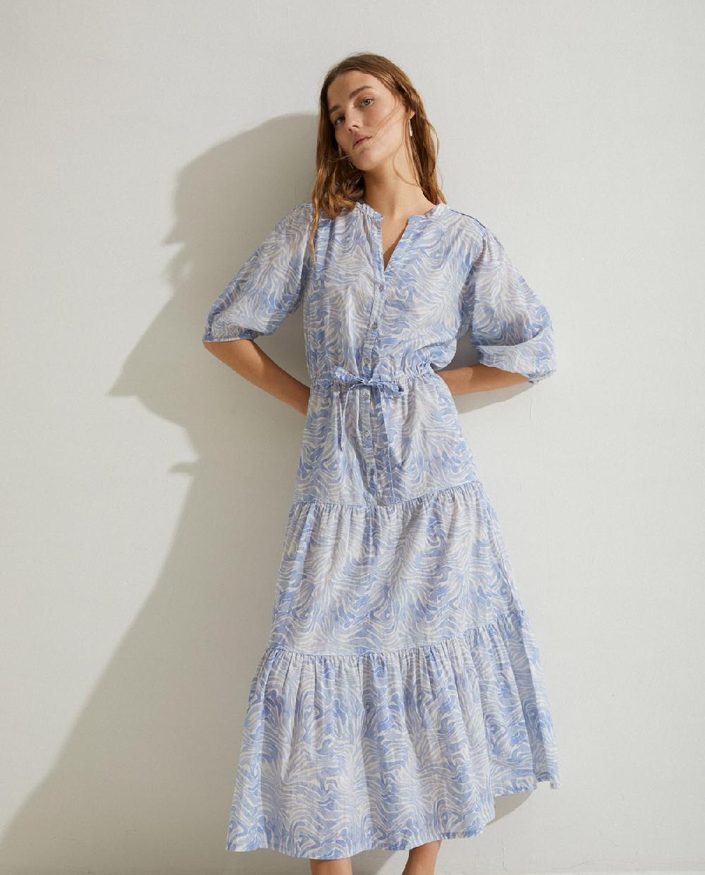 yerse Vestido algodón orgánico estampado azul Tienda