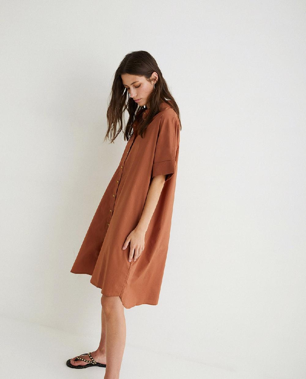 yerse Vestido camisero algodón chocolate Envío gratis