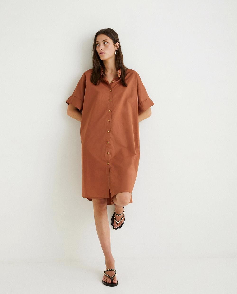 yerse Vestido camisero algodón chocolate Envío gratis