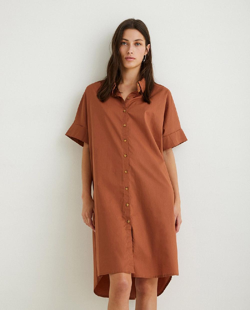 yerse Vestido camisero algodón chocolate Envío gratis