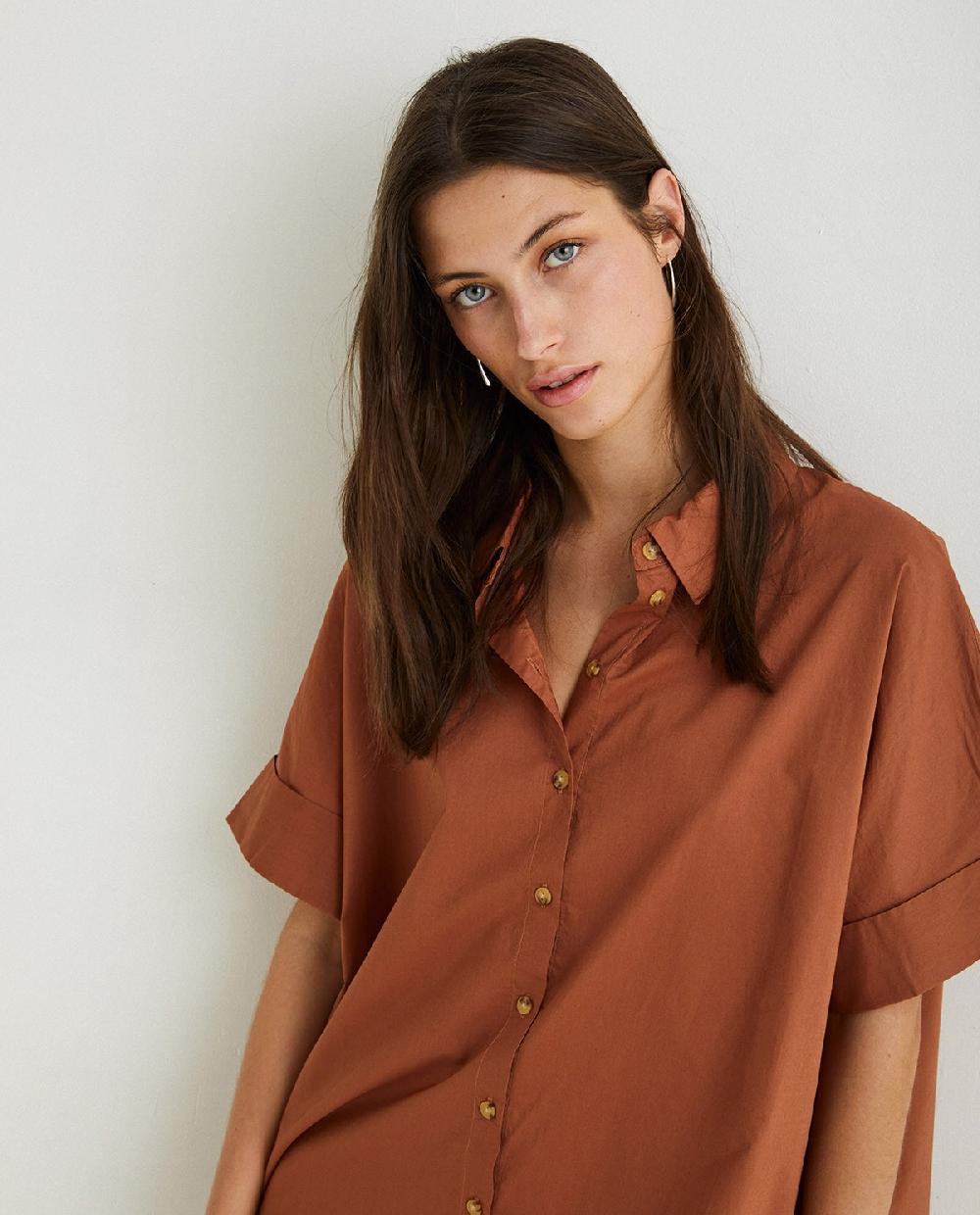 yerse Vestido camisero algodón chocolate Envío gratis
