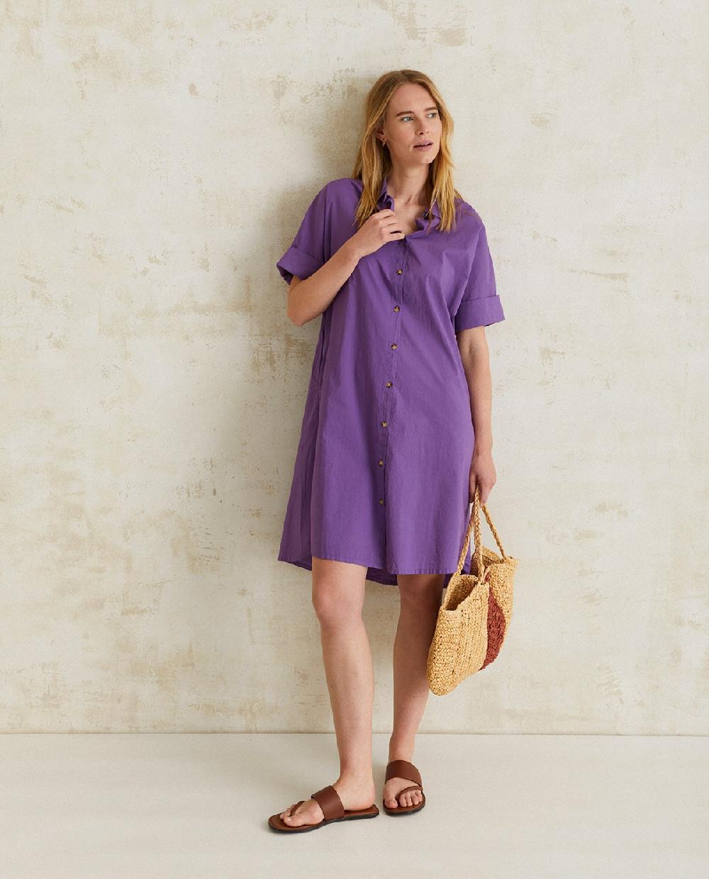 yerse Vestido camisero algodón lila