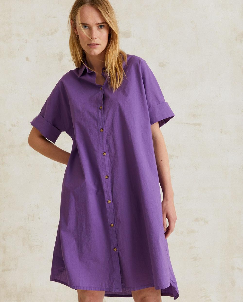 yerse Vestido camisero algodón lila Oferta especial
