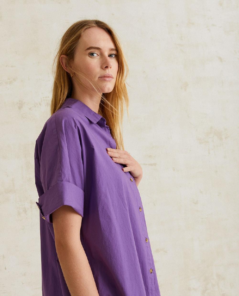 yerse Vestido camisero algodón lila Oferta especial