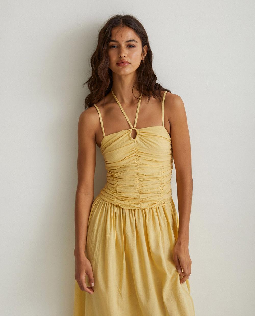 yerse Vestido largo drapeado amarillo COMPRAR AHORA