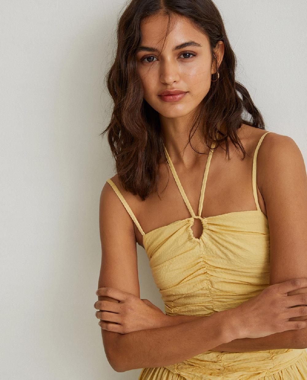yerse Vestido largo drapeado amarillo COMPRAR AHORA