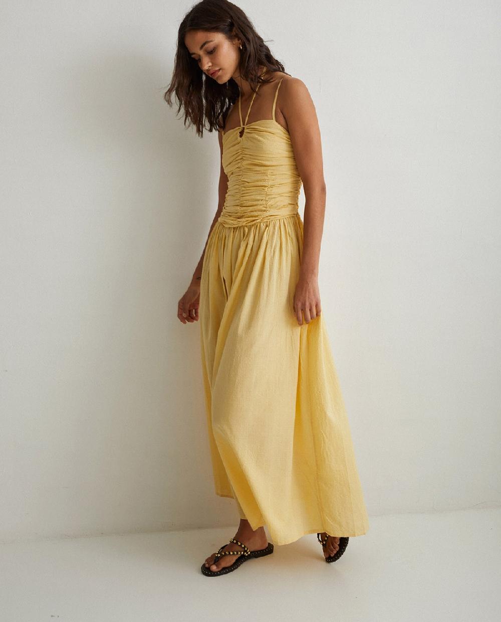 yerse Vestido largo drapeado amarillo COMPRAR AHORA