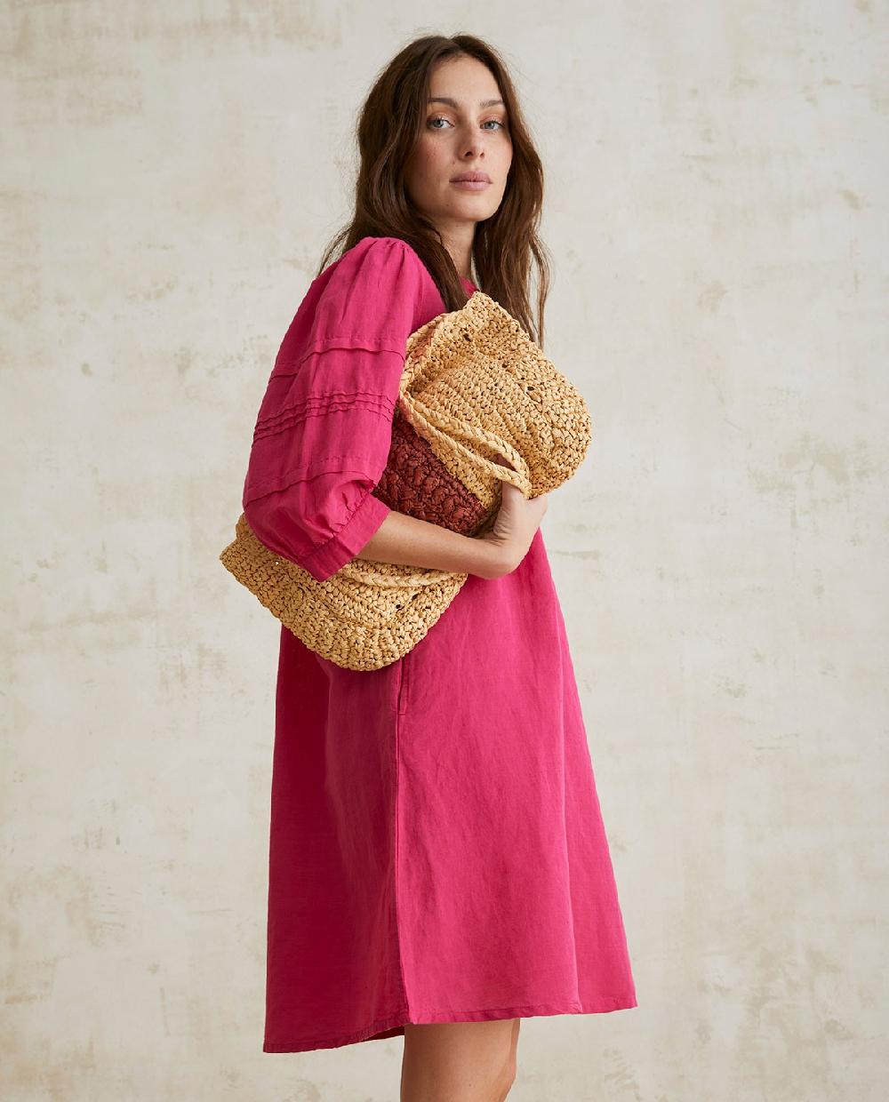 yerse Vestido lino y algodón fuchsia ÚLTIMAS EDICIONES