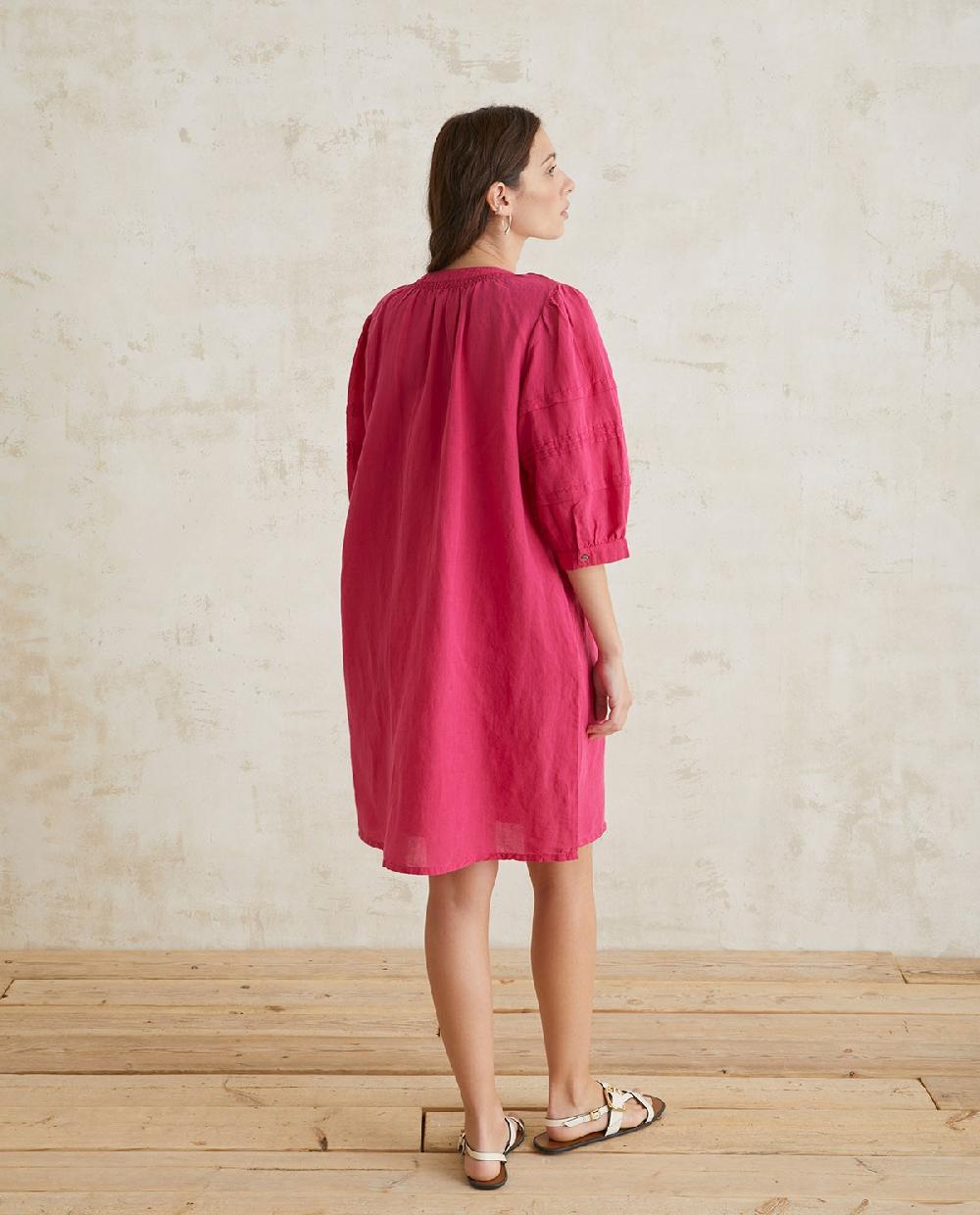 yerse Vestido lino y algodón fuchsia ÚLTIMAS EDICIONES