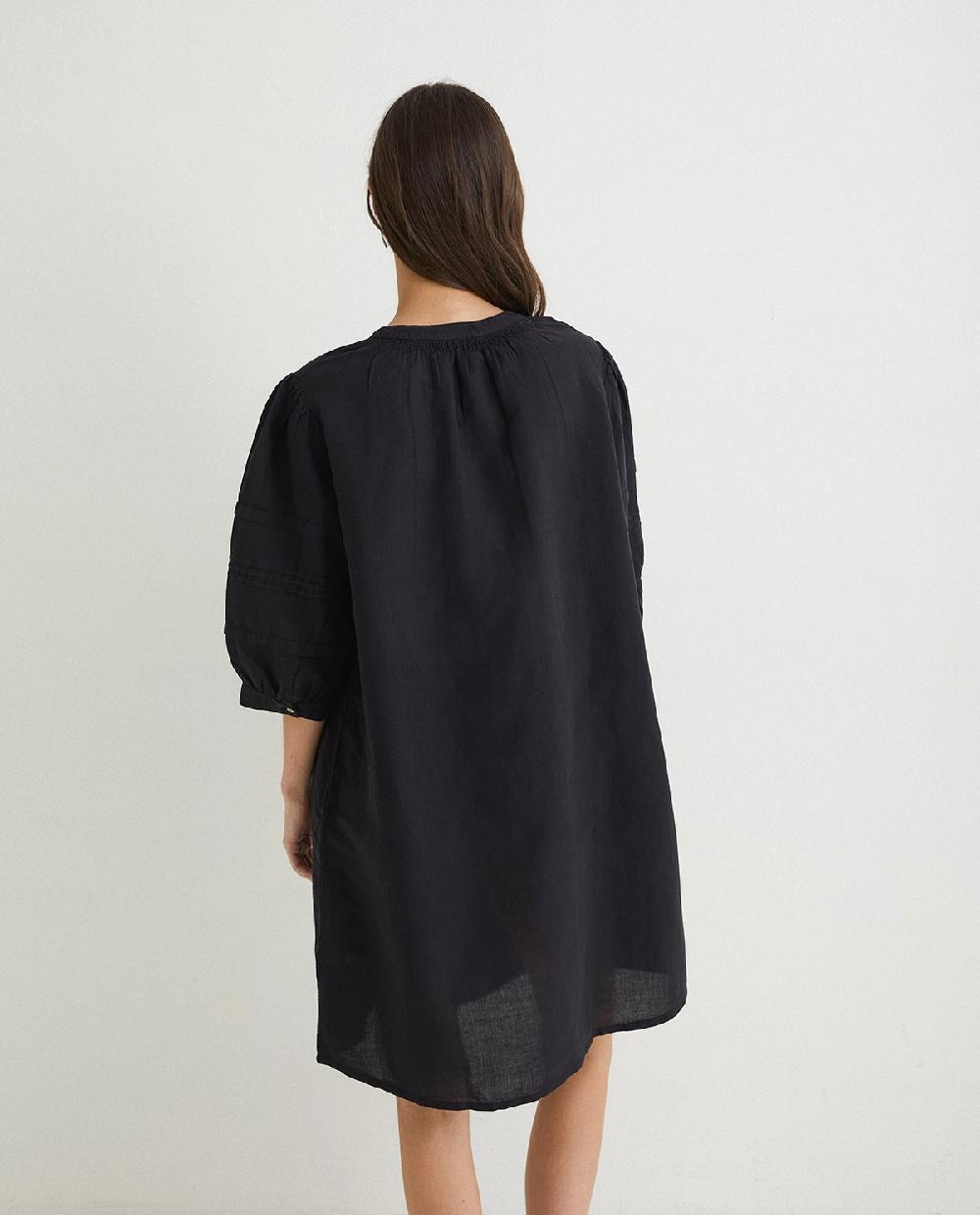 yerse Vestido lino y algodón negro Promoción por tiempo limitado