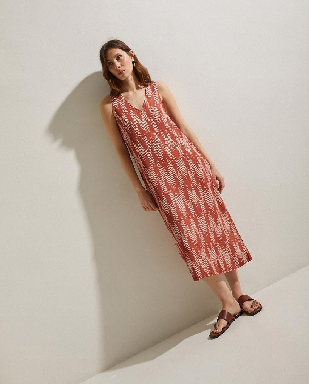 yerse Vestido midi estampado teja Superdescuento