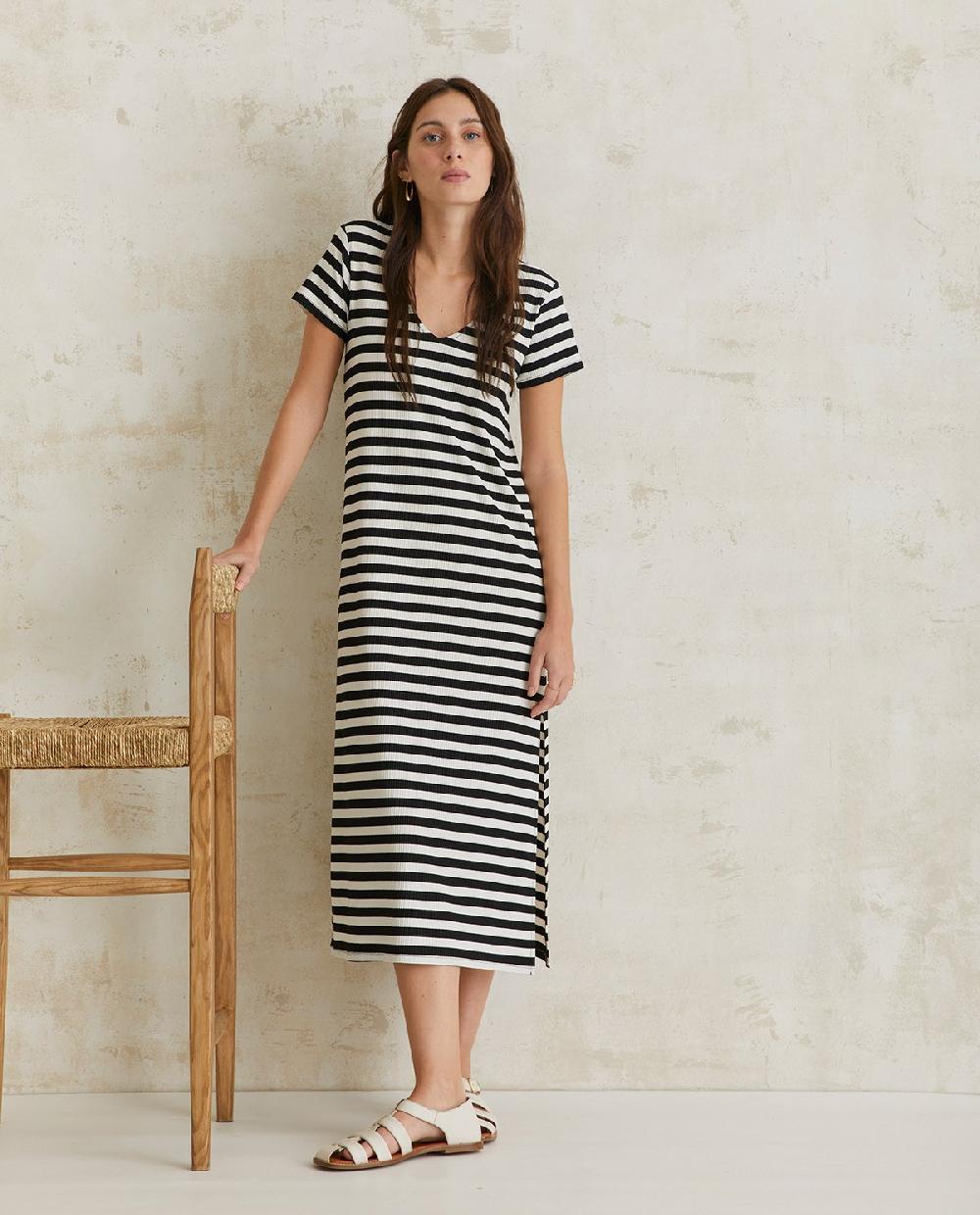 yerse Vestido midi rayas rayas negro