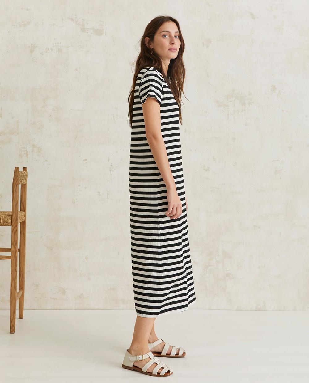 yerse Vestido midi rayas rayas negro Grandes descuentos