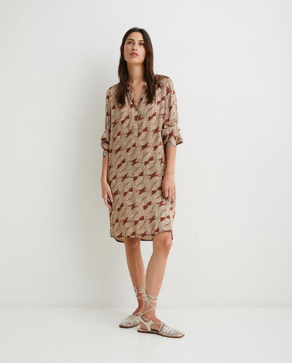 yerse Vestido satén manga larga chocolate y crudo Envío internacional gratuito