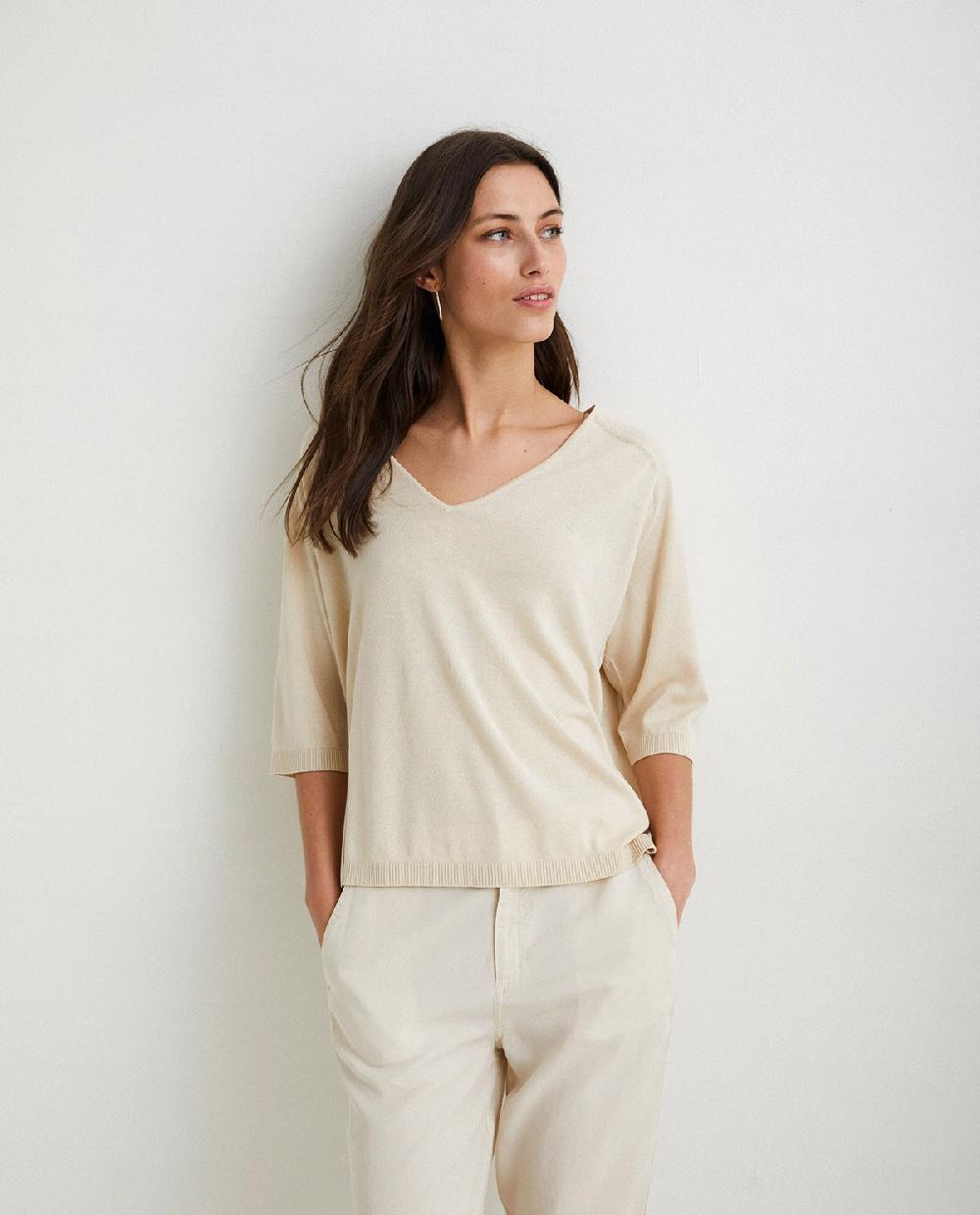 yerse Jersey cuello pico natural Grandes ahorros
