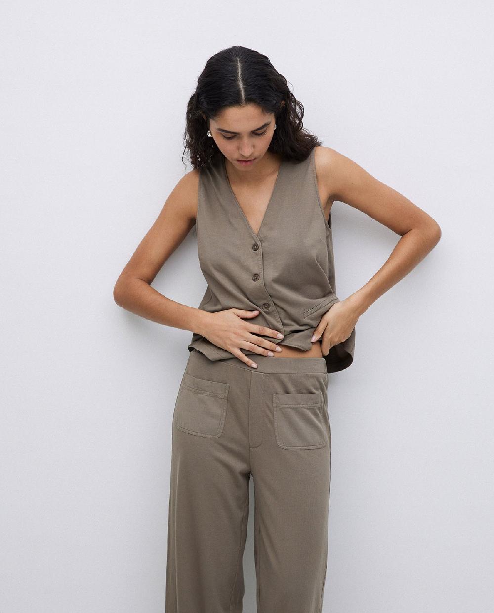 yerse Pantalones de punto algodón caqui Los más vendidos