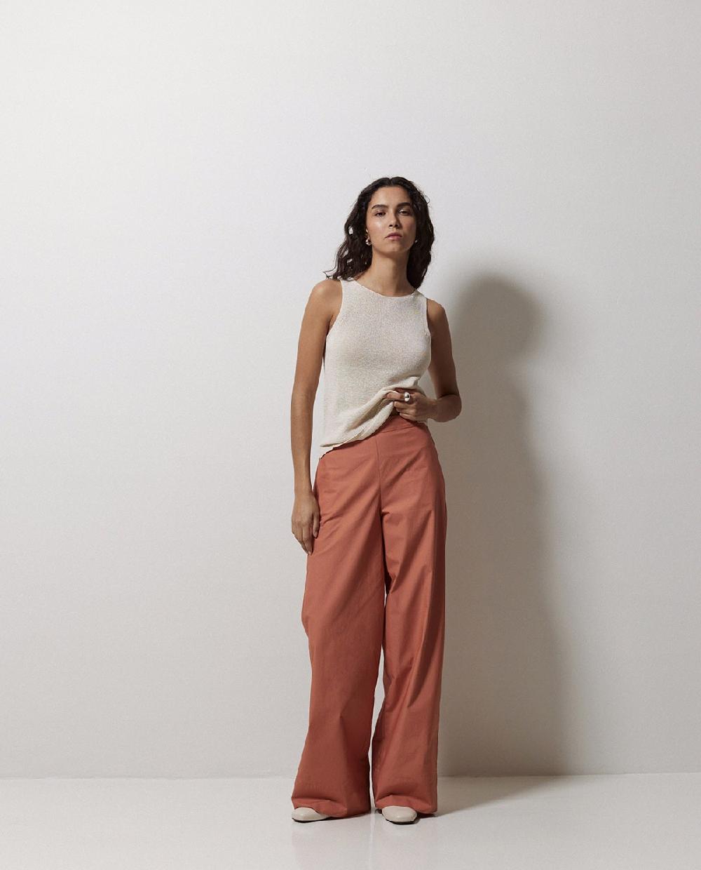 yerse Pantalones popelín wide leg terracota Oferta especial