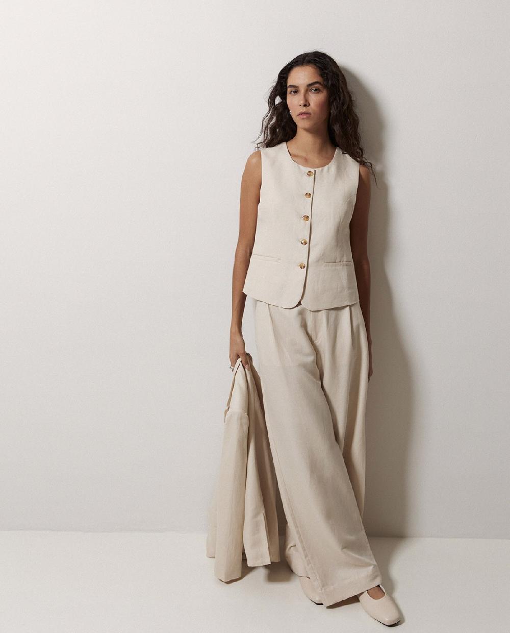 yerse Pantalones wide leg pinzas crudo